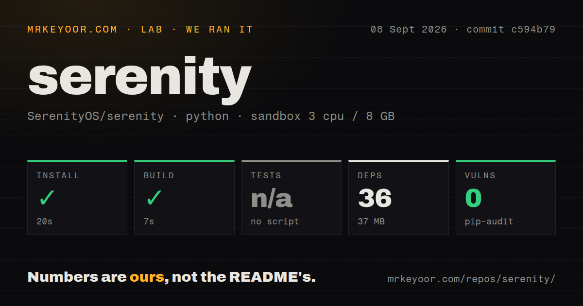 Lab card: what happened when we ran serenity