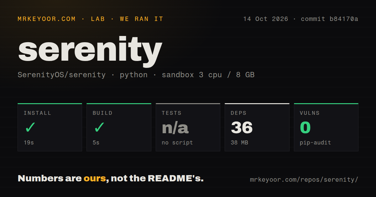 Lab card: what happened when we ran serenity