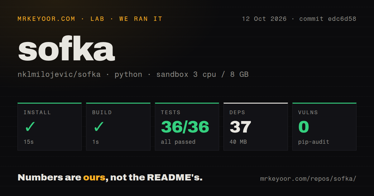 Lab card: what happened when we ran sofka