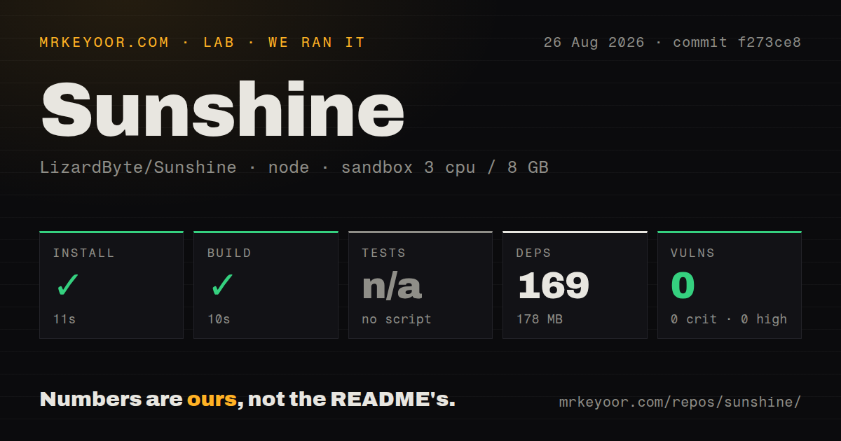 Lab card: what happened when we ran Sunshine