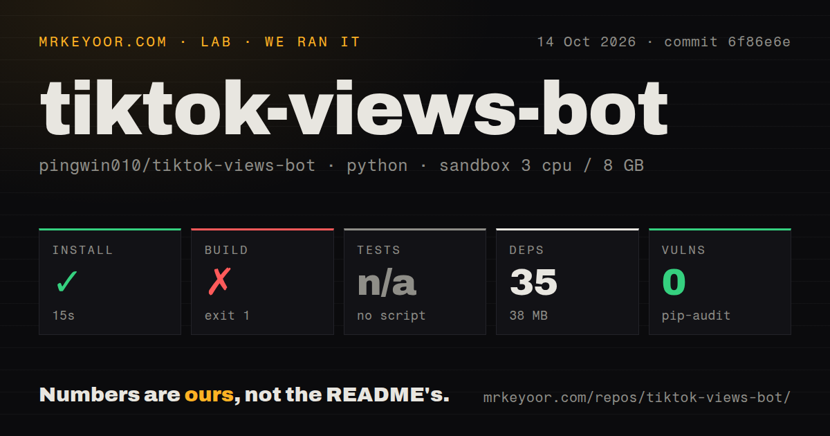 Lab card: what happened when we ran tiktok-views-bot