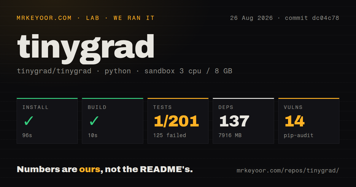 Lab card: what happened when we ran tinygrad