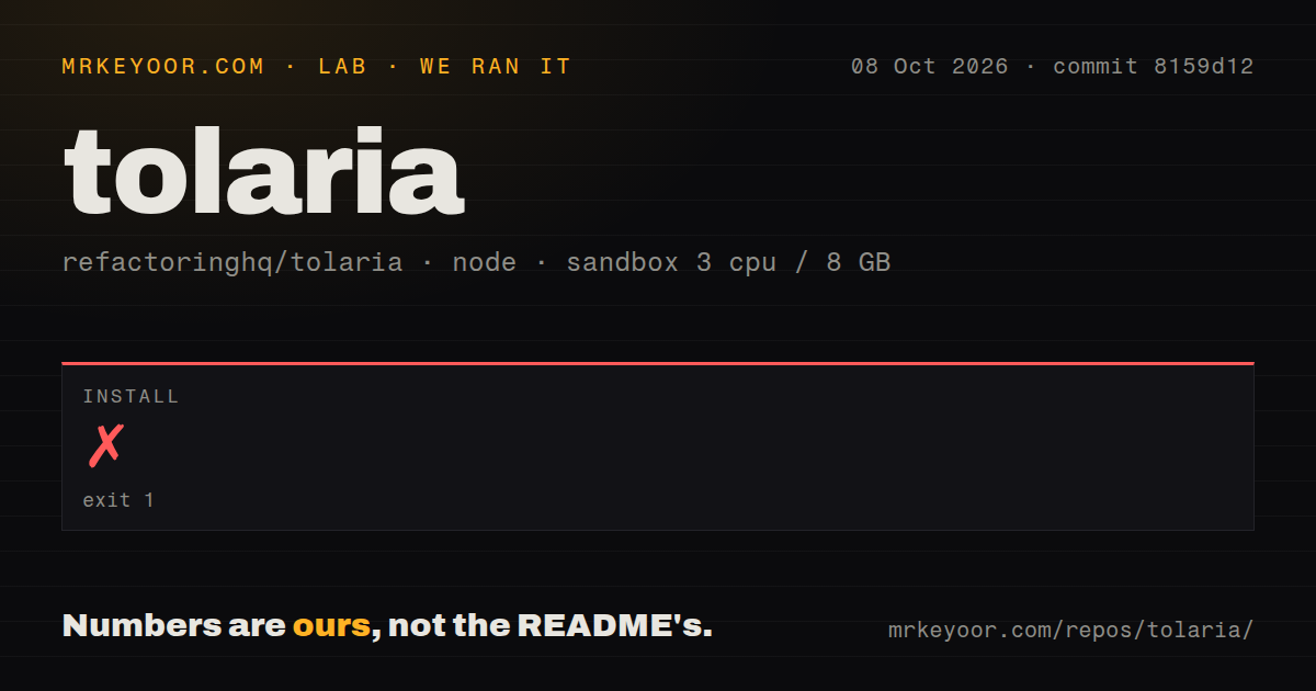 Lab card: what happened when we ran tolaria
