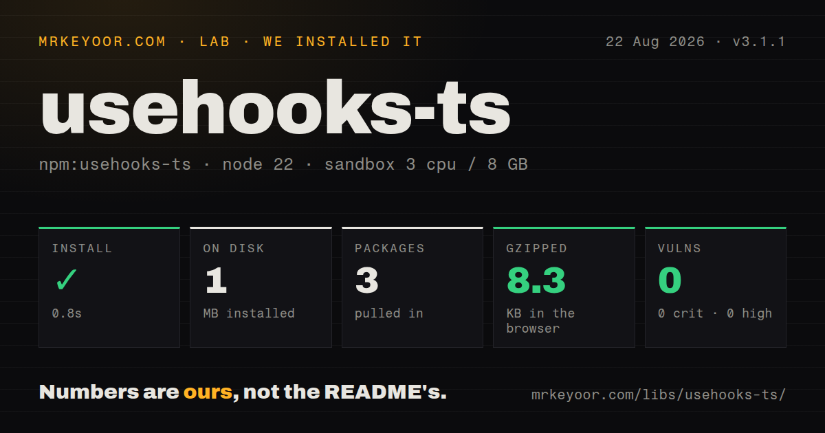 Lab card: what happened when we installed usehooks-ts
