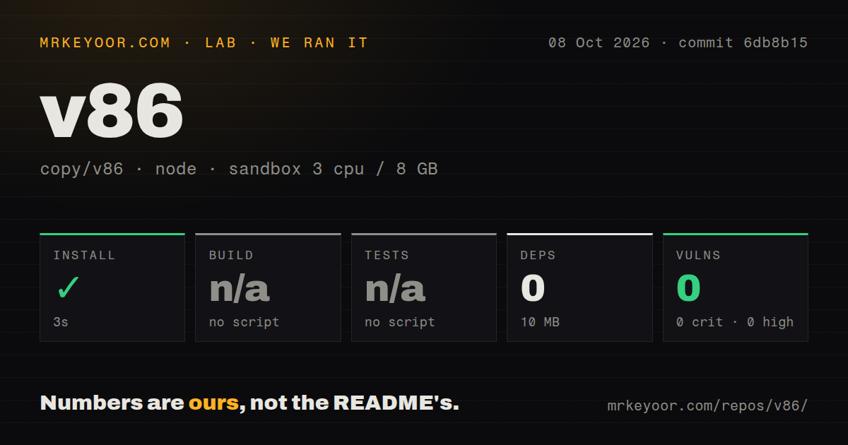 Lab card: what happened when we ran v86