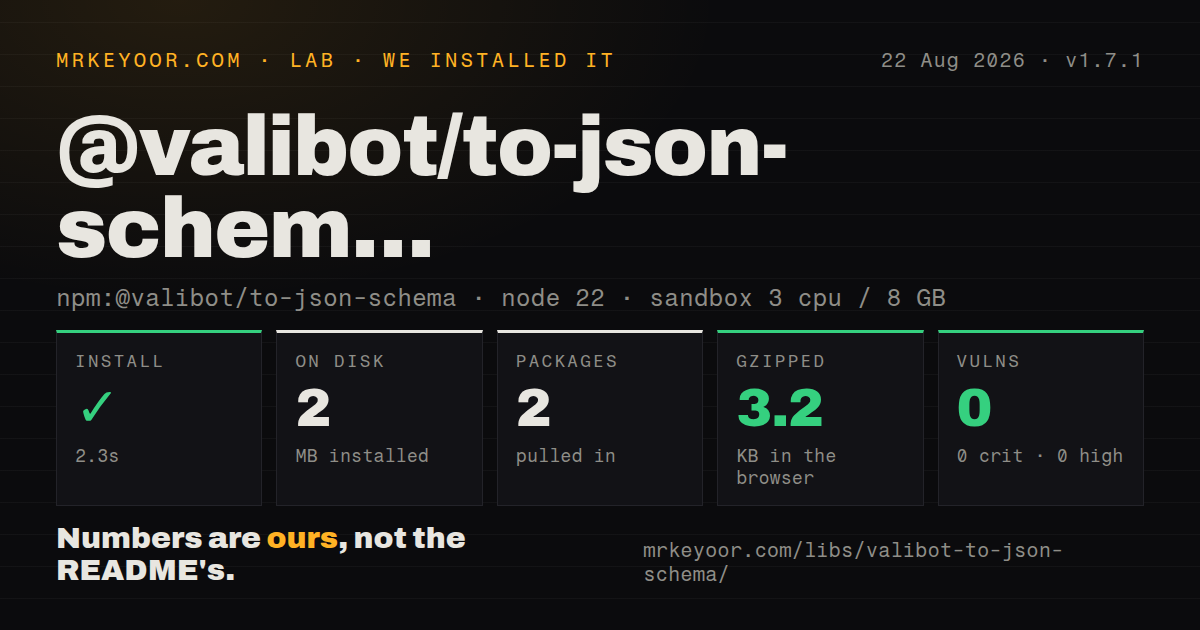 Lab card: what happened when we installed @valibot/to-json-schema
