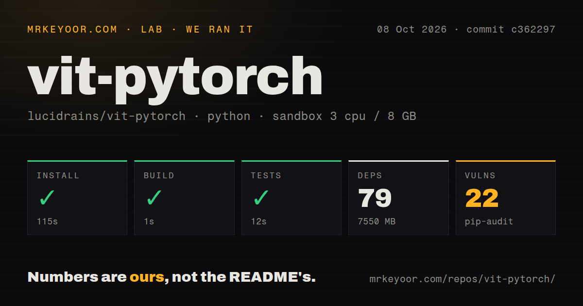 Lab card: what happened when we ran vit-pytorch