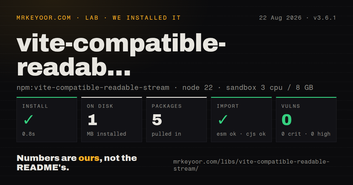 Lab card: what happened when we installed vite-compatible-readable-stream