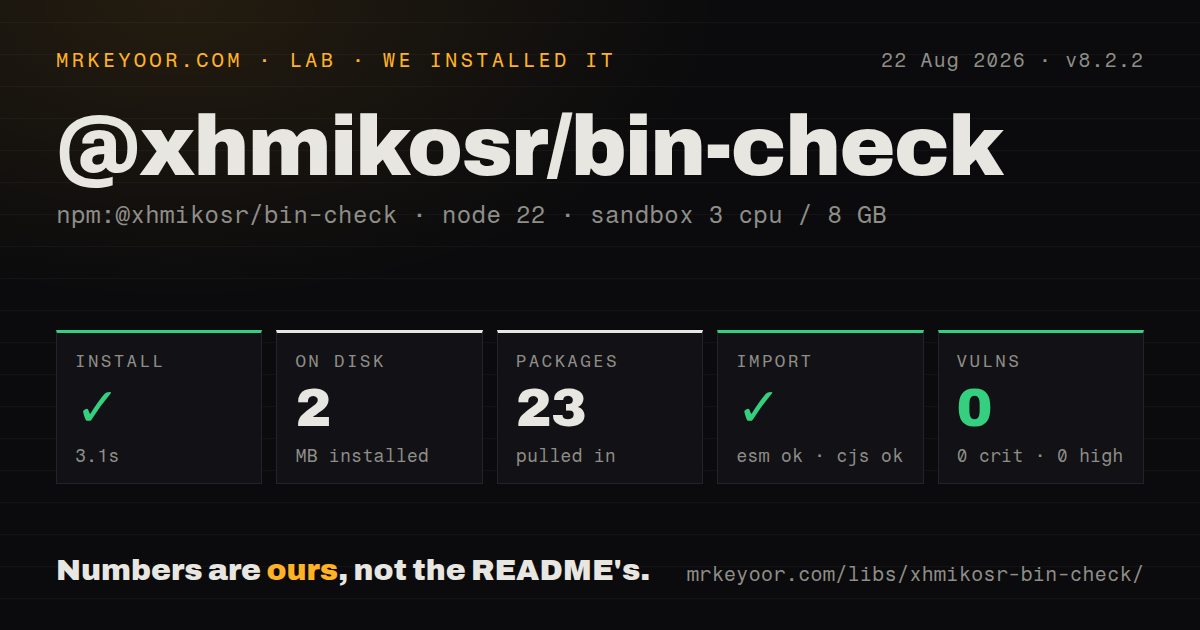Lab card: what happened when we installed @xhmikosr/bin-check