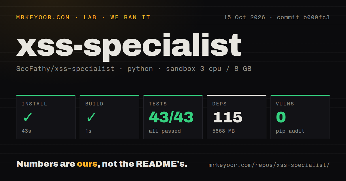 Lab card: what happened when we ran xss-specialist