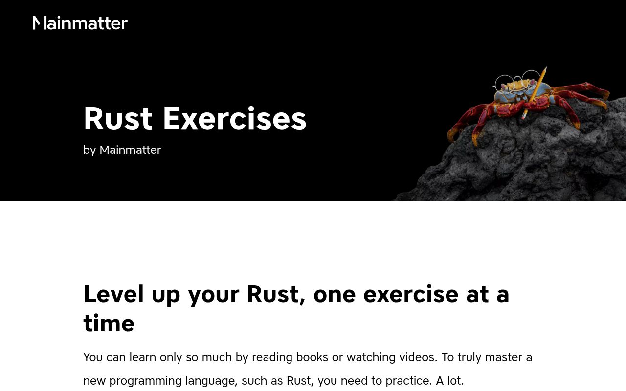 Screenshot of 100-exercises-to-learn-rust (rust-exercises.com)
