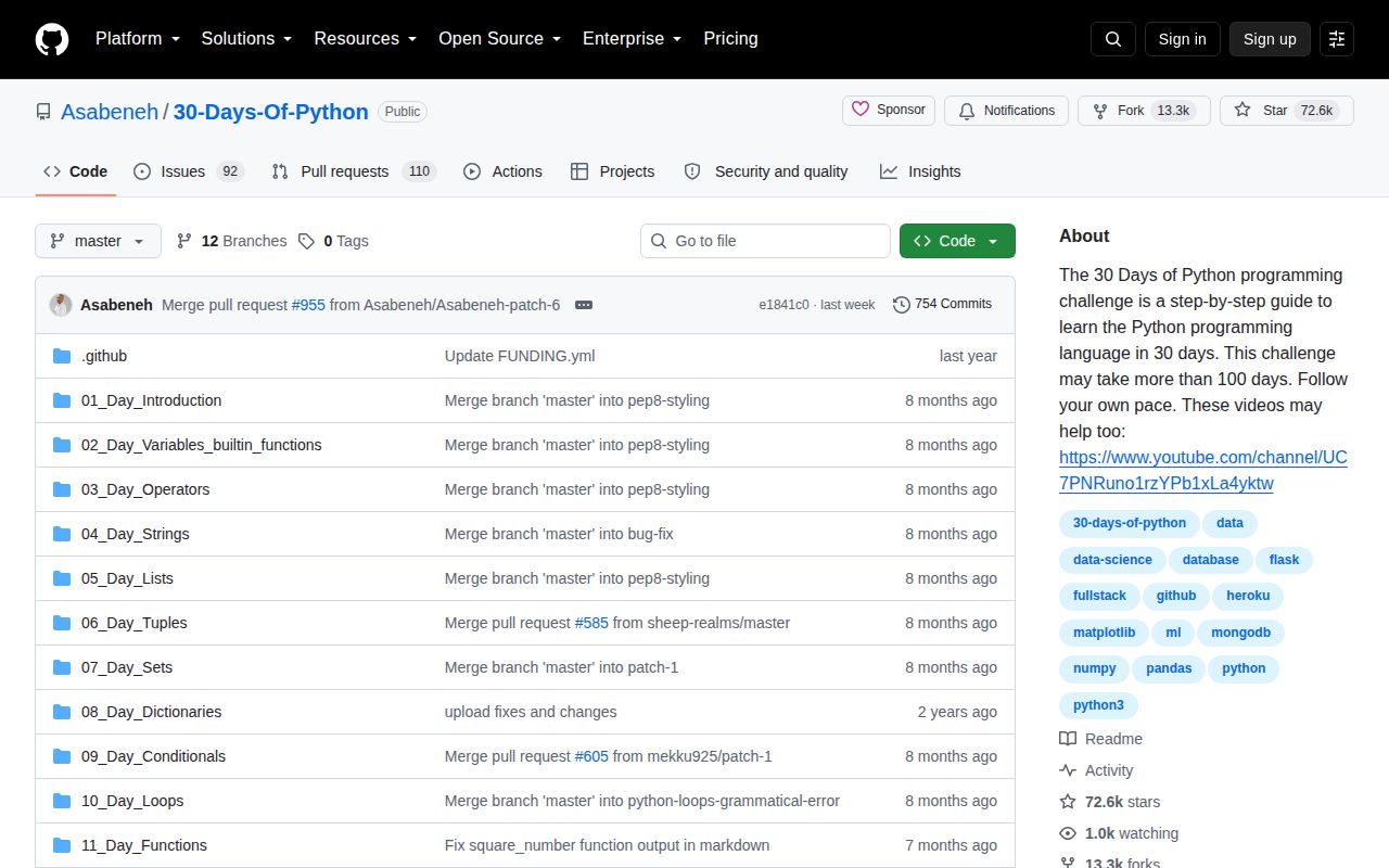 Screenshot of 30-Days-Of-Python (github.com/Asabeneh/30-Days-Of-Python)