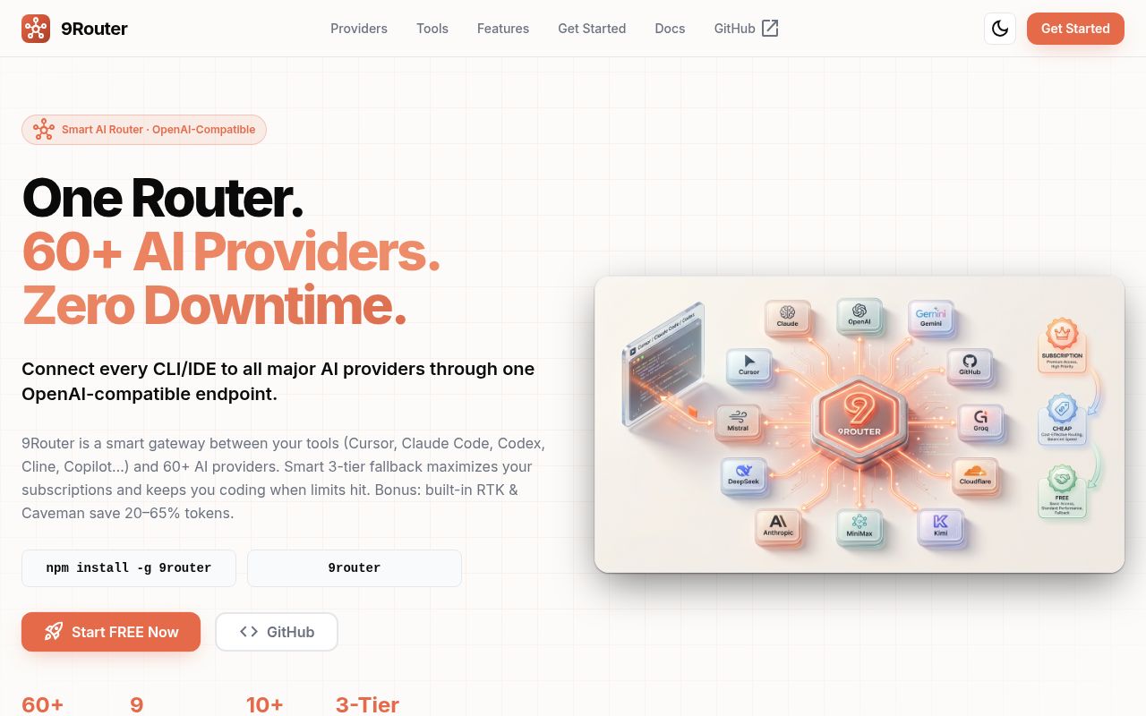 Screenshot of 9router (9router.com)
