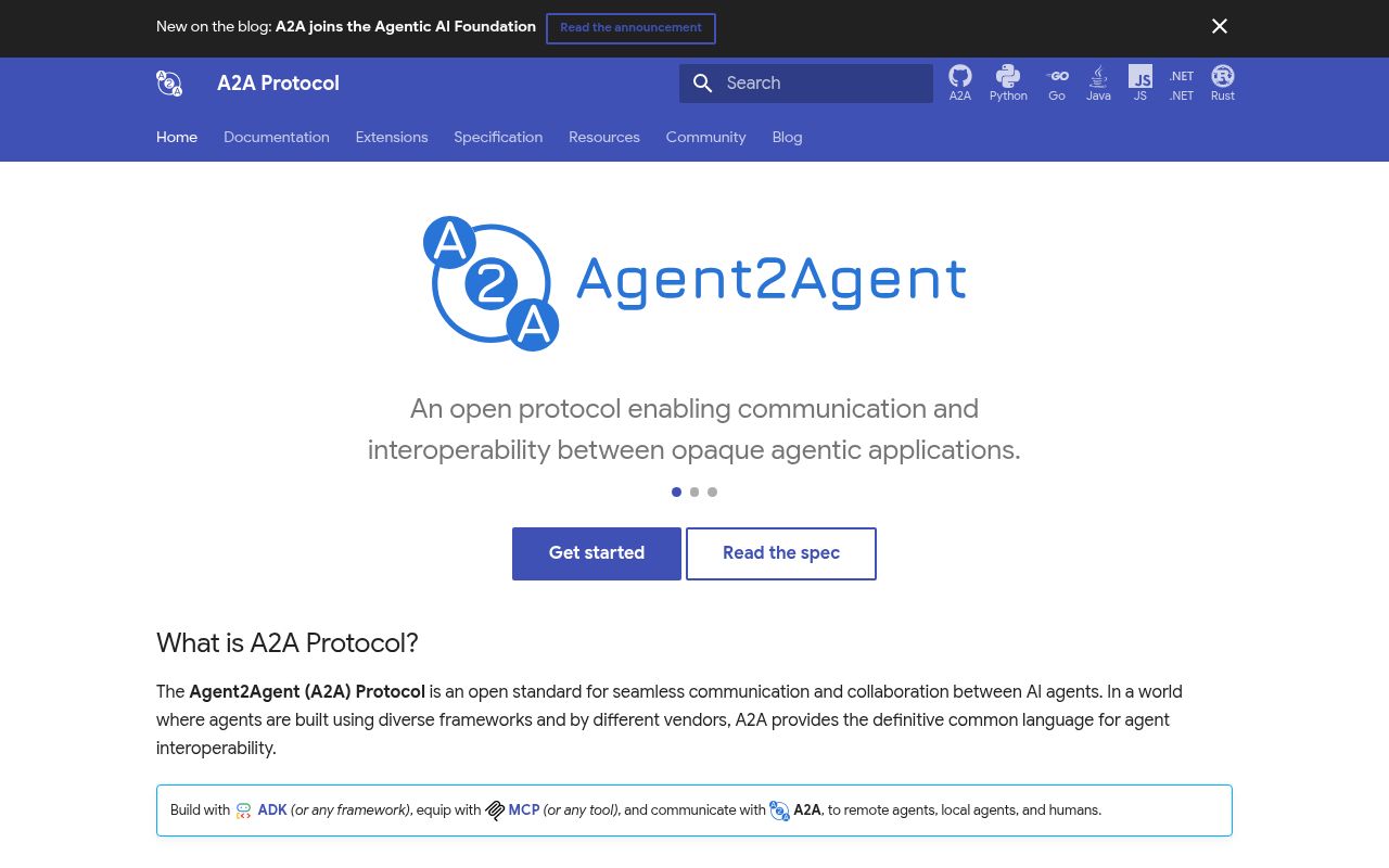 Screenshot of A2A (a2a-protocol.org)
