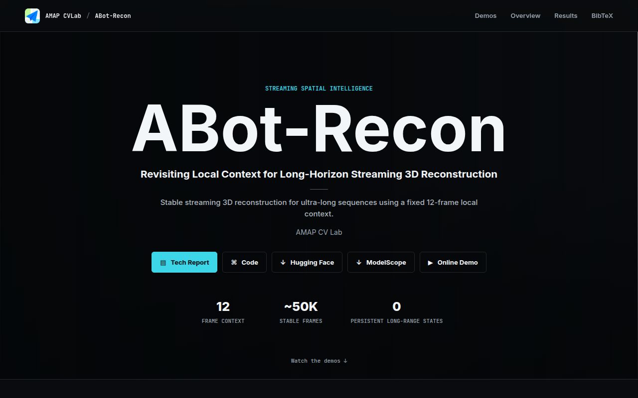 Screenshot of ABot-Recon (amap-cvlab.github.io/ABot-Recon-html)