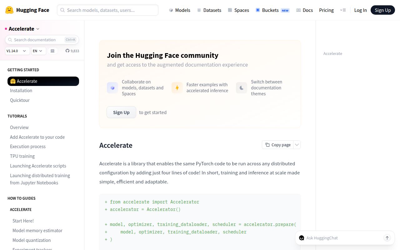 Screenshot of accelerate documentation