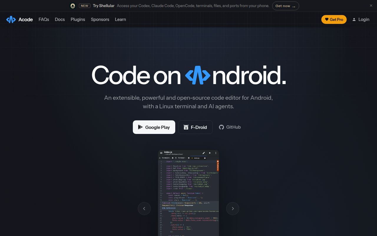 Screenshot of Acode (acode.app)