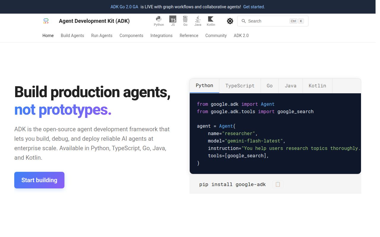 Screenshot of adk-go (google.github.io/adk-docs)