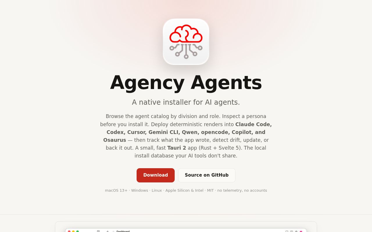 Screenshot of agency-agents-app (agencyagents.app)