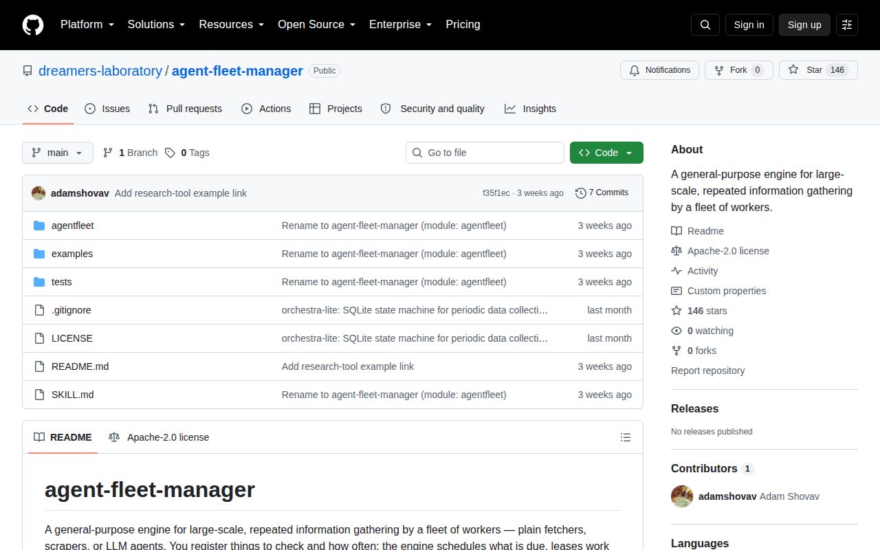 Screenshot of agent-fleet-manager (github.com/dreamers-laboratory/agent-fleet-manager)