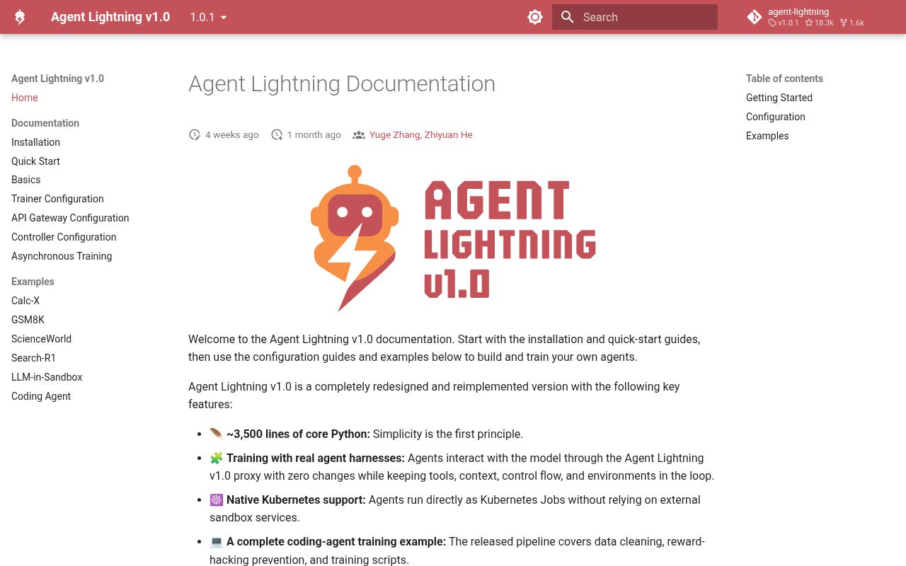 Screenshot of agent-lightning (microsoft.github.io/agent-lightning)