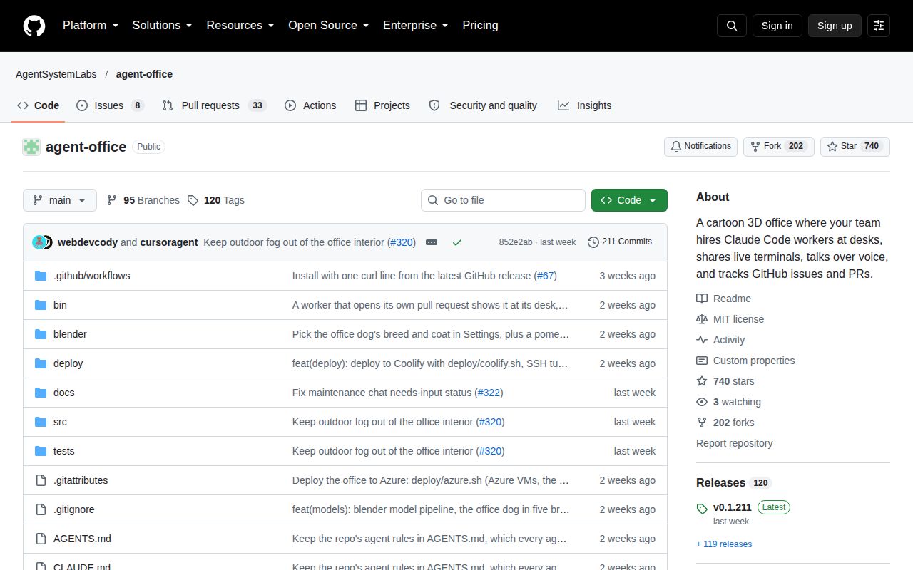 Screenshot of agent-office (github.com/AgentSystemLabs/agent-office)