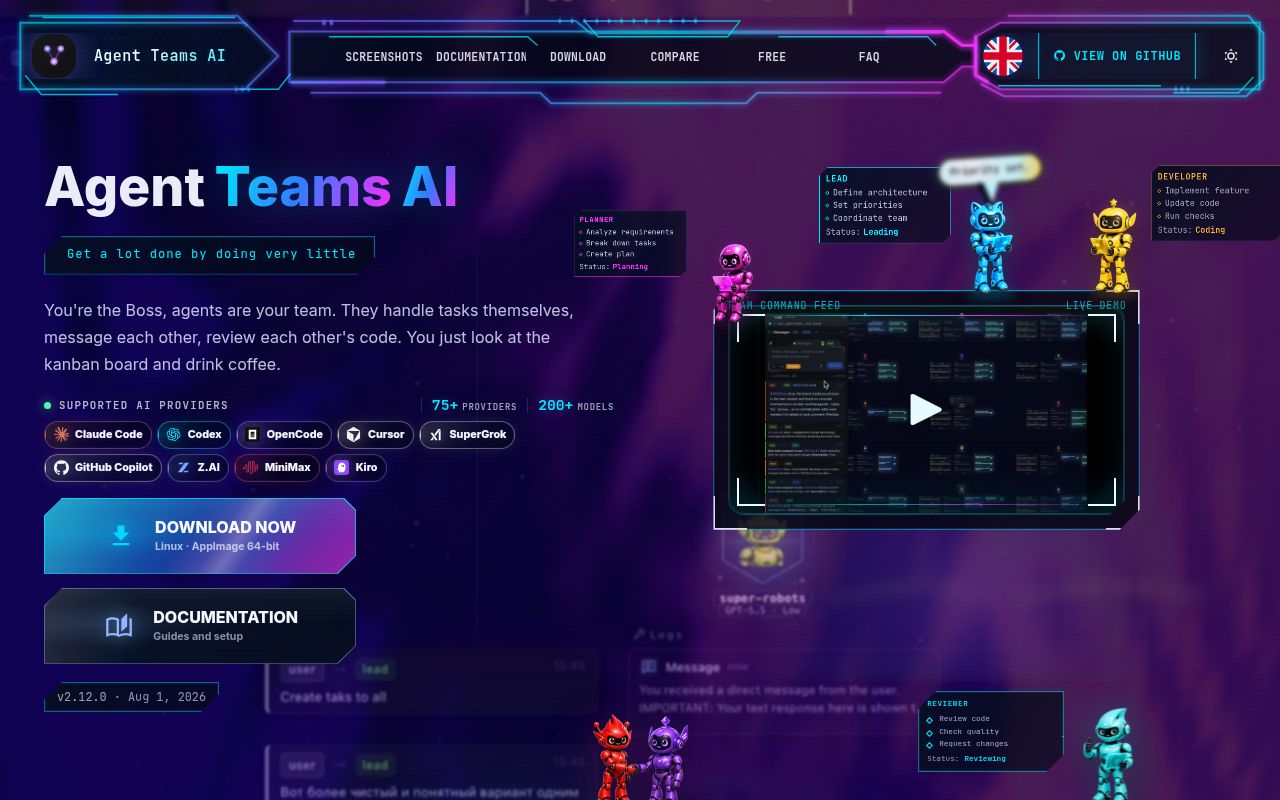 Screenshot of agent-teams-ai (agentteams.live)
