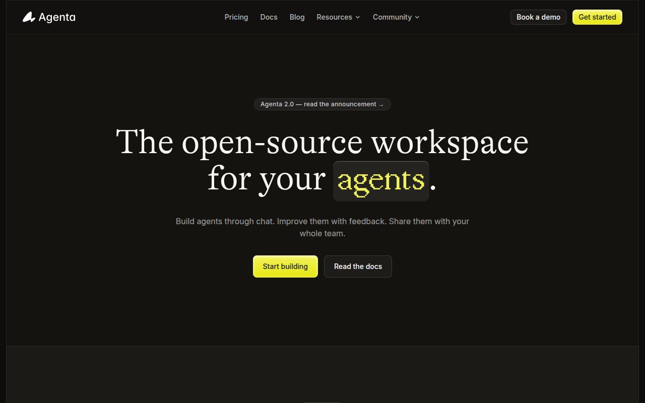 Screenshot of agenta (www.agenta.ai)