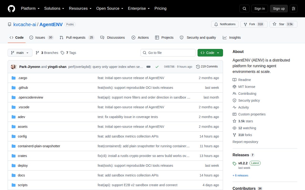 Screenshot of AgentENV (github.com/kvcache-ai/AgentENV)