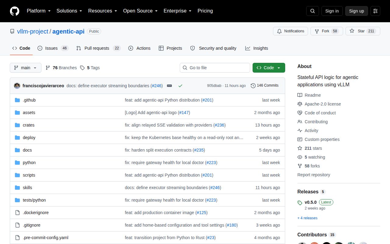 Screenshot of agentic-api (github.com/vllm-project/agentic-api)