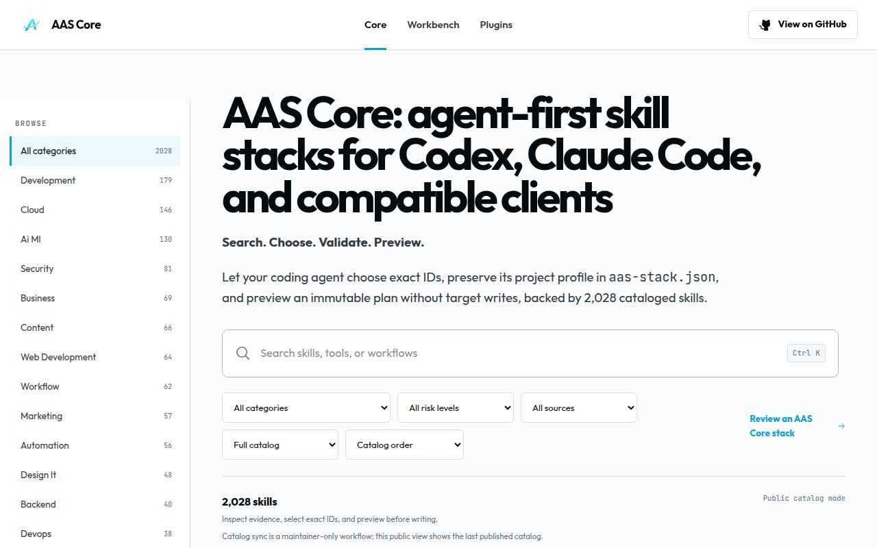 Screenshot of agentic-awesome-skills (sickn33.github.io/agentic-awesome-skills)