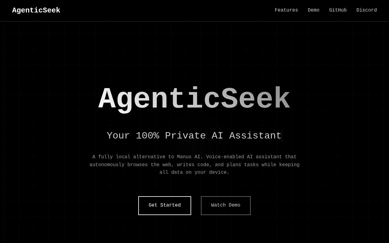 Screenshot of agenticSeek (agenticseek.tech)