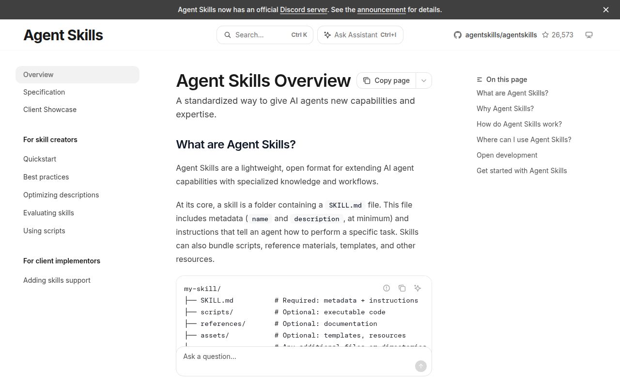 Screenshot of agentskills (agentskills.io)