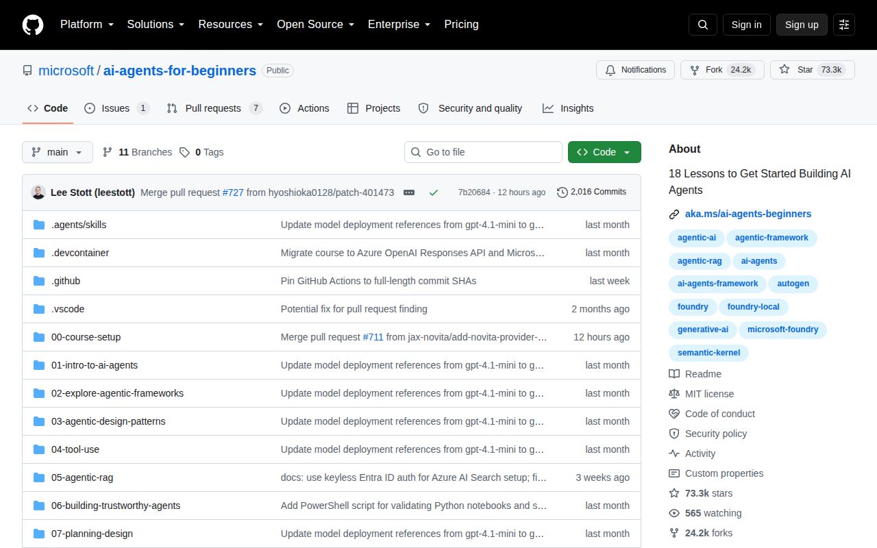 Screenshot of ai-agents-for-beginners (aka.ms/ai-agents-beginners)