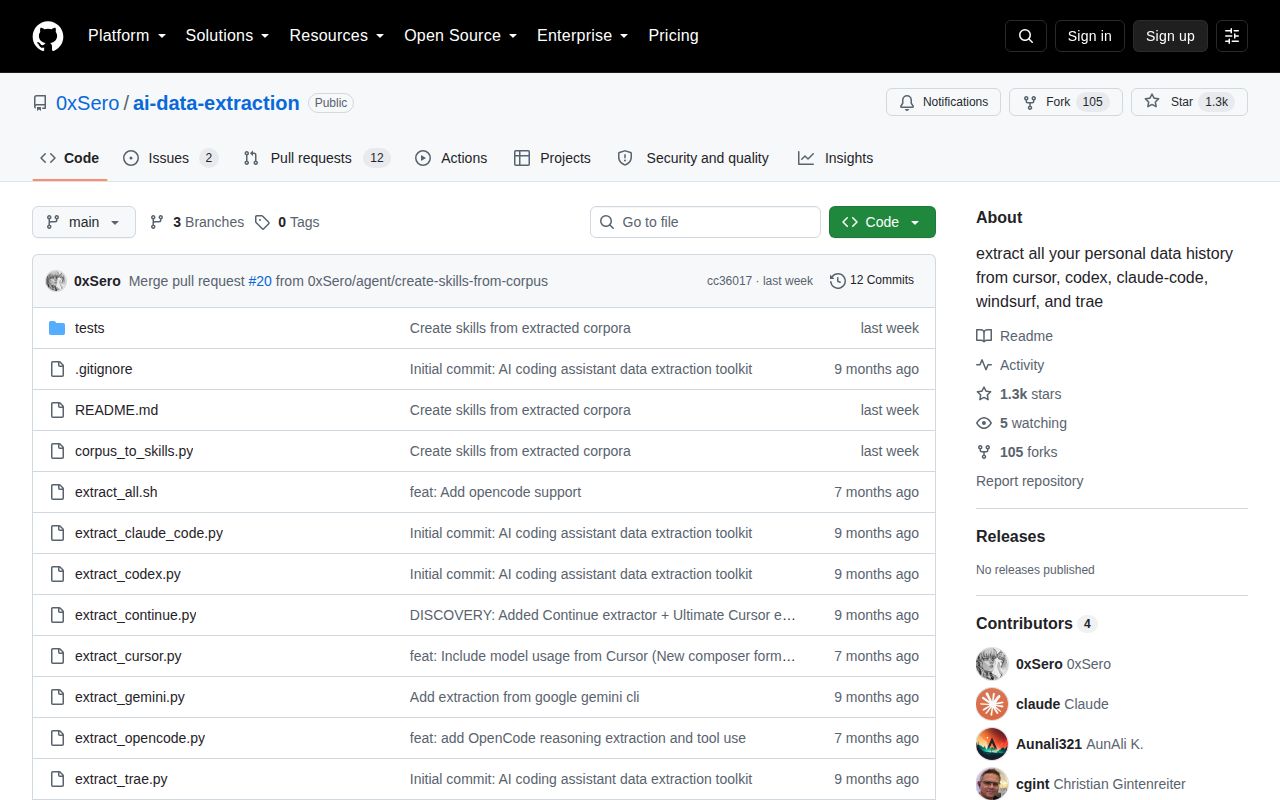 Screenshot of ai-data-extraction (github.com/0xSero/ai-data-extraction)