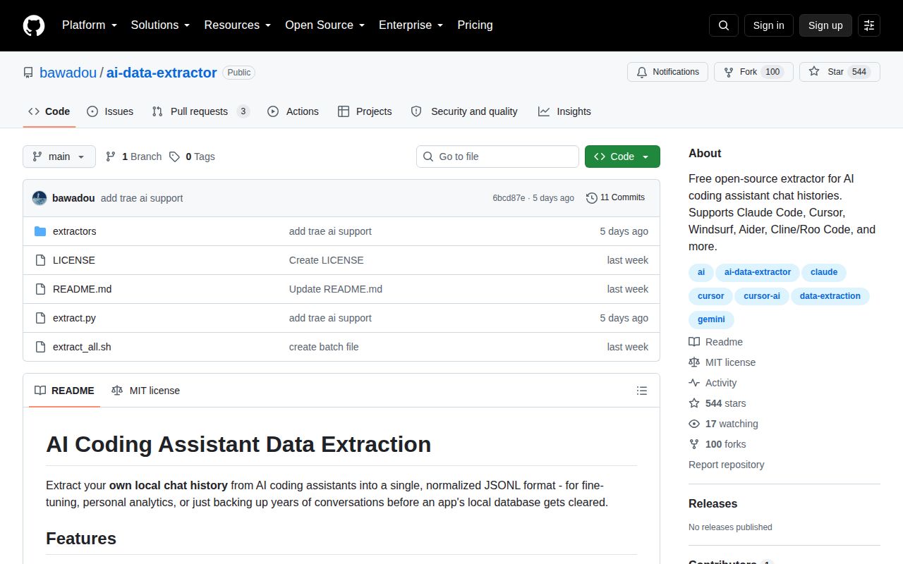 Screenshot of ai-data-extractor (github.com/bawadou/ai-data-extractor)