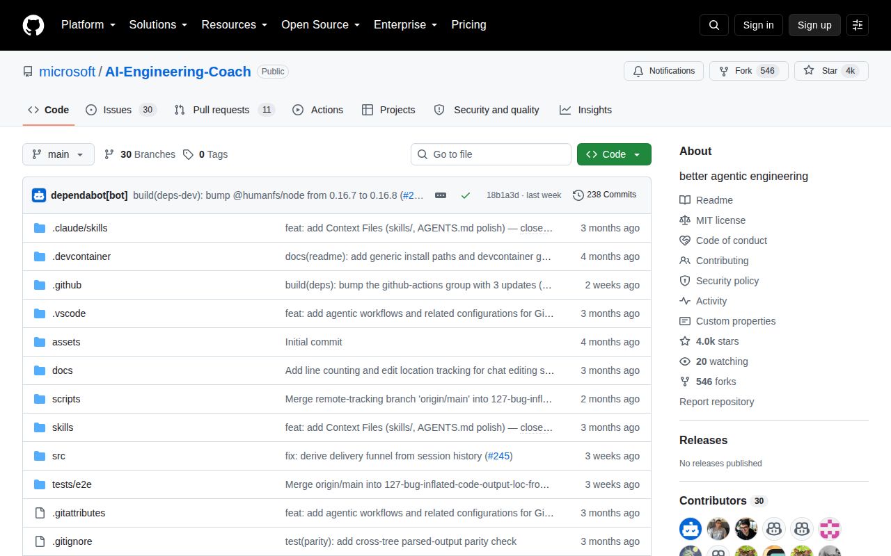 Screenshot of AI-Engineering-Coach (github.com/microsoft/AI-Engineering-Coach)