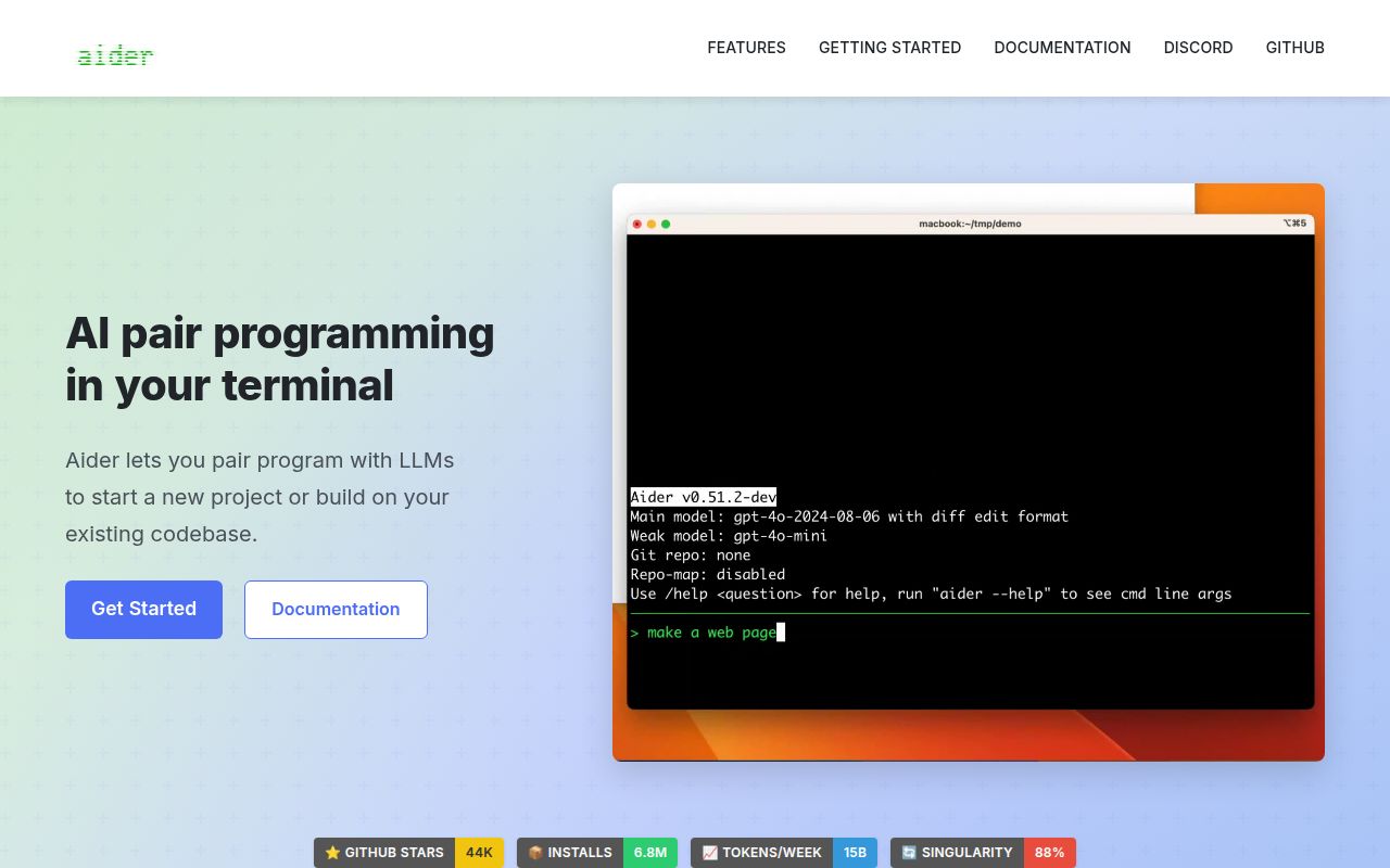 Screenshot of aider (aider.chat)