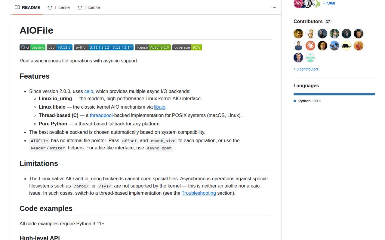 Screenshot of aiofile documentation