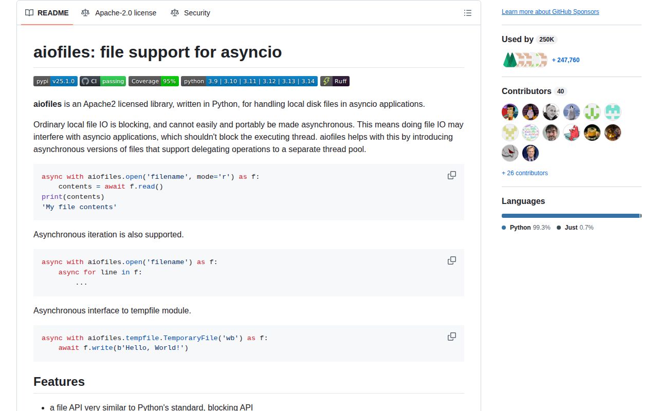 Screenshot of aiofiles documentation