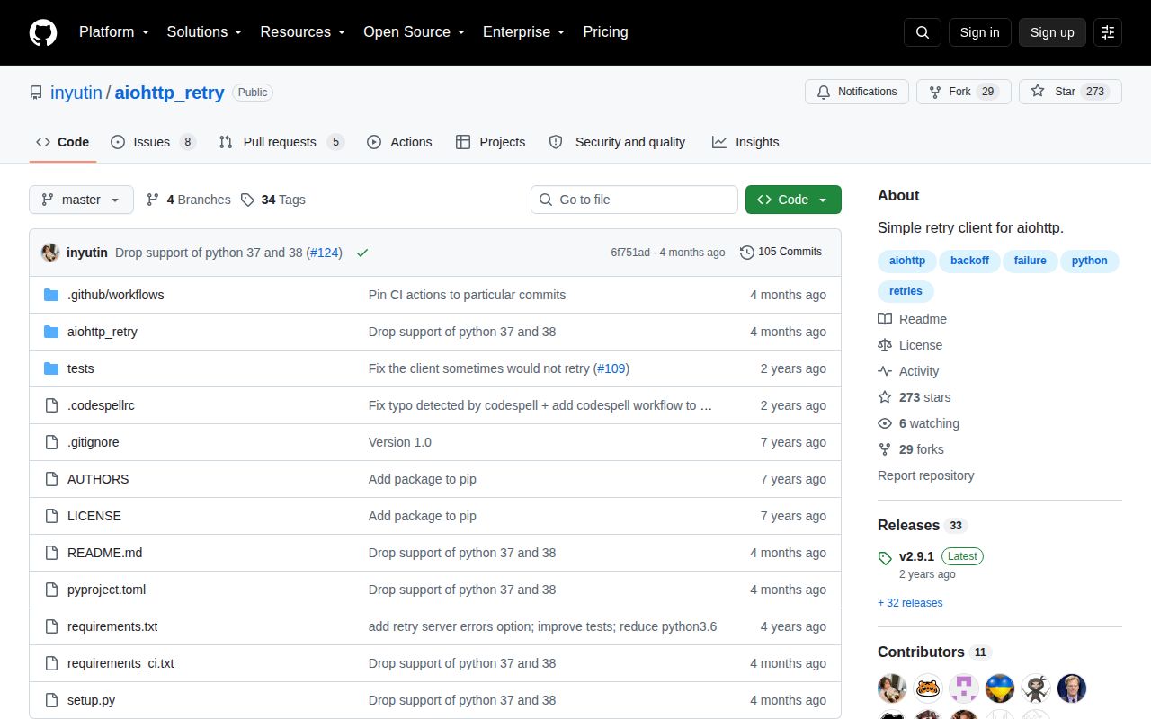 Screenshot of aiohttp-retry documentation
