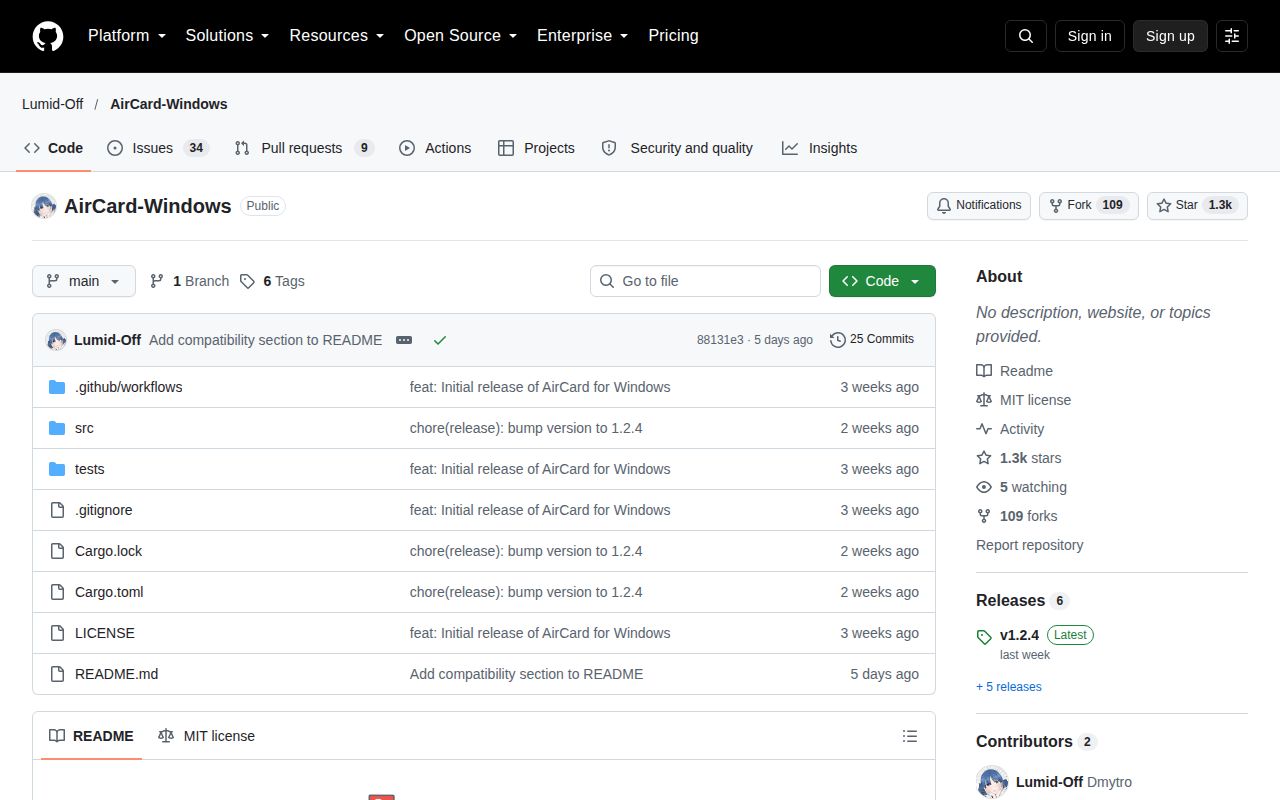Screenshot of AirCard-Windows (github.com/Lumid-Off/AirCard-Windows)