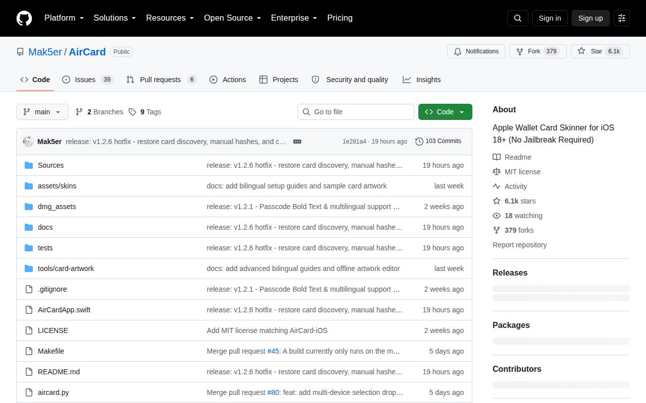 Screenshot of AirCard (github.com/Mak5er/AirCard)