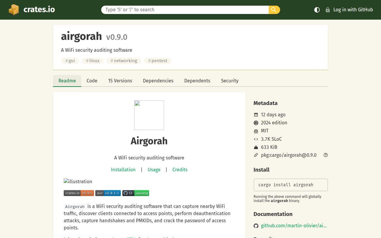 Screenshot of airgorah (crates.io/crates/airgorah)