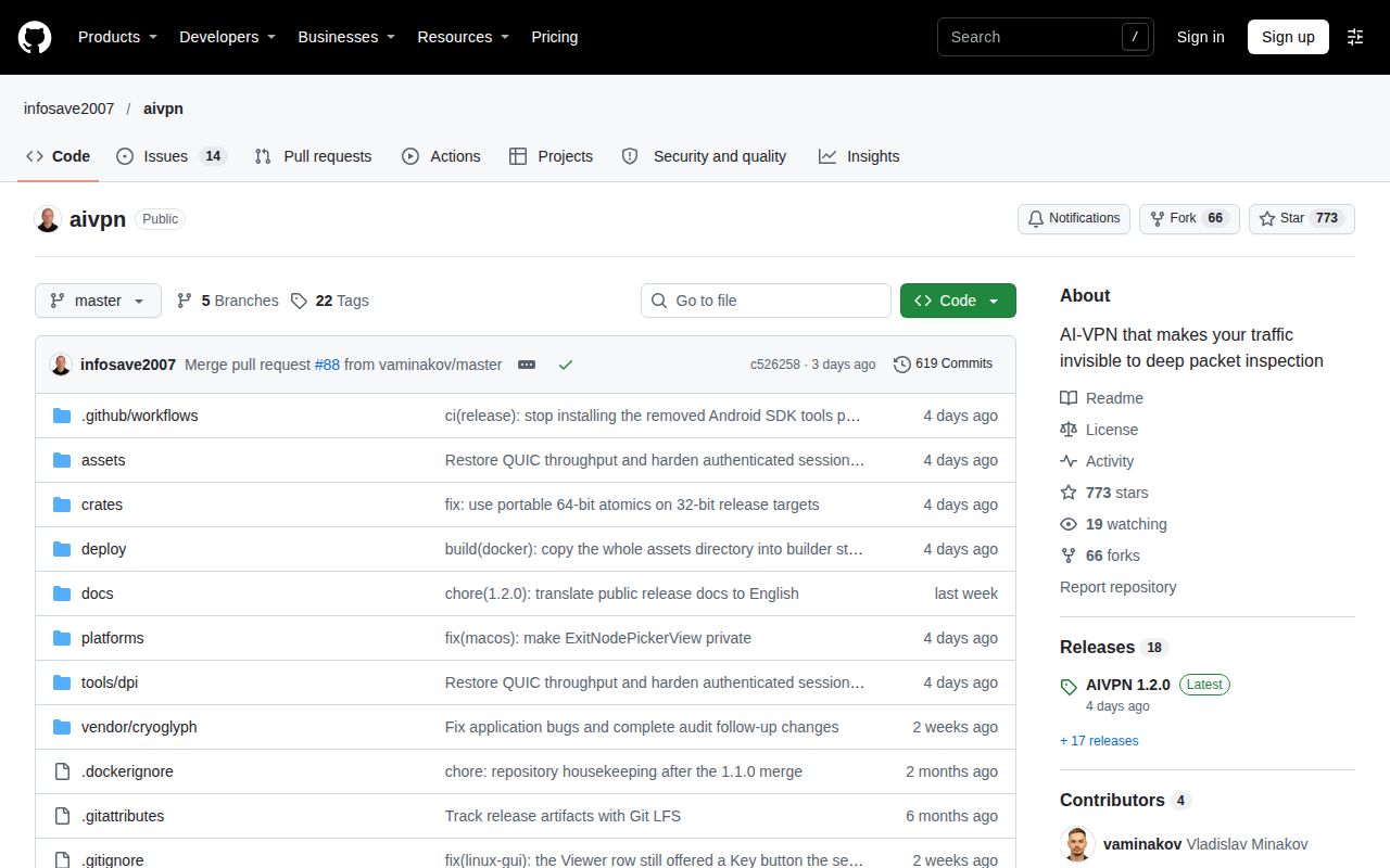 Screenshot of aivpn (github.com/infosave2007/aivpn)