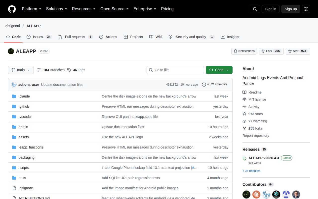 Screenshot of ALEAPP (github.com/abrignoni/ALEAPP)