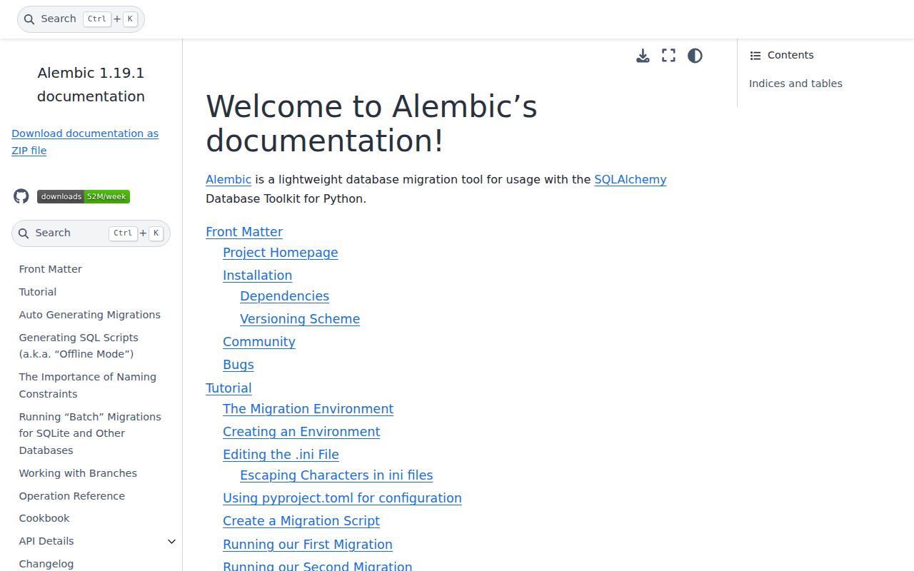 Screenshot of alembic documentation