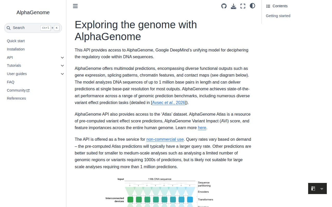 Screenshot of alphagenome (www.alphagenomedocs.com)