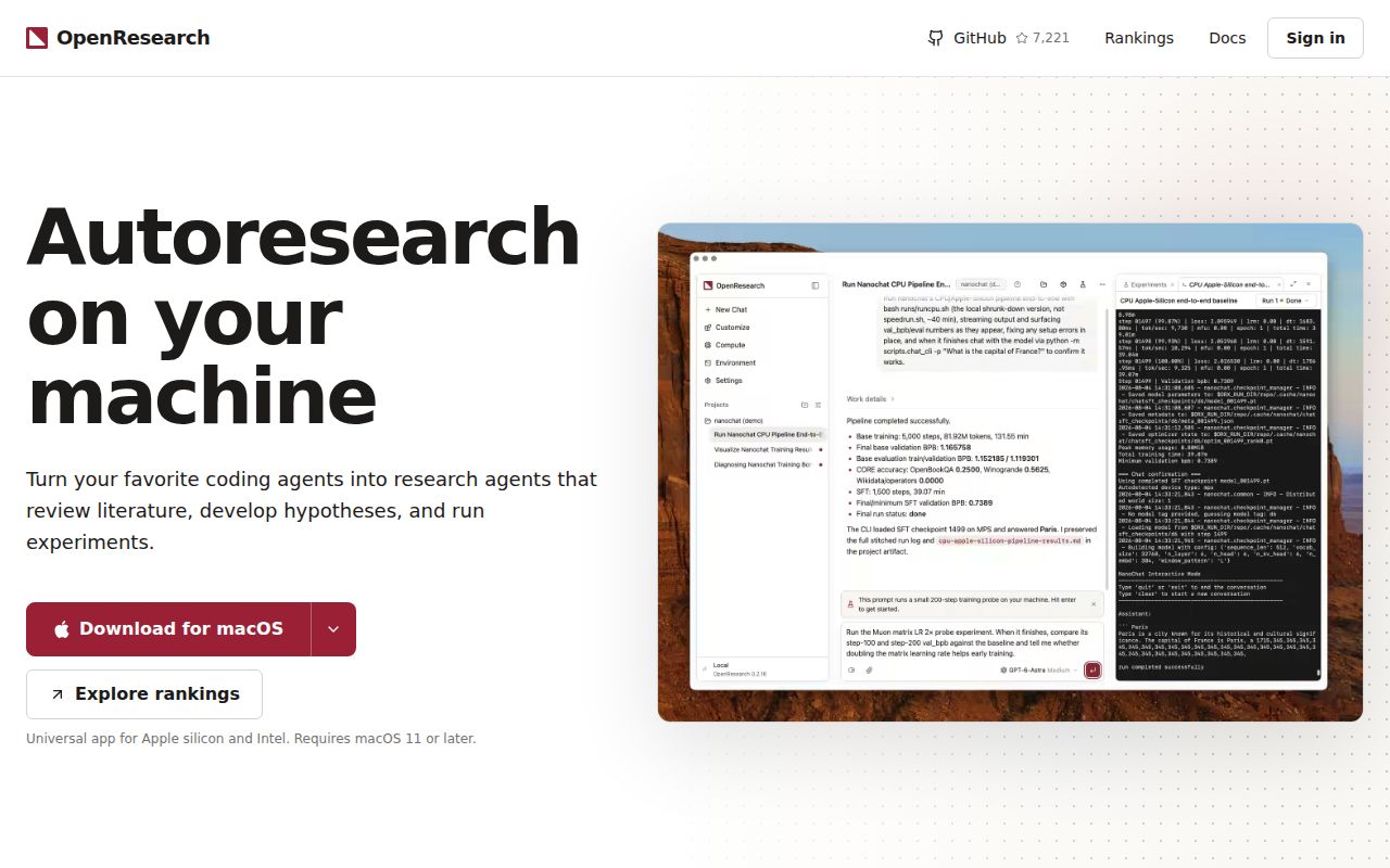 Screenshot of OpenResearch (openresearch.sh)
