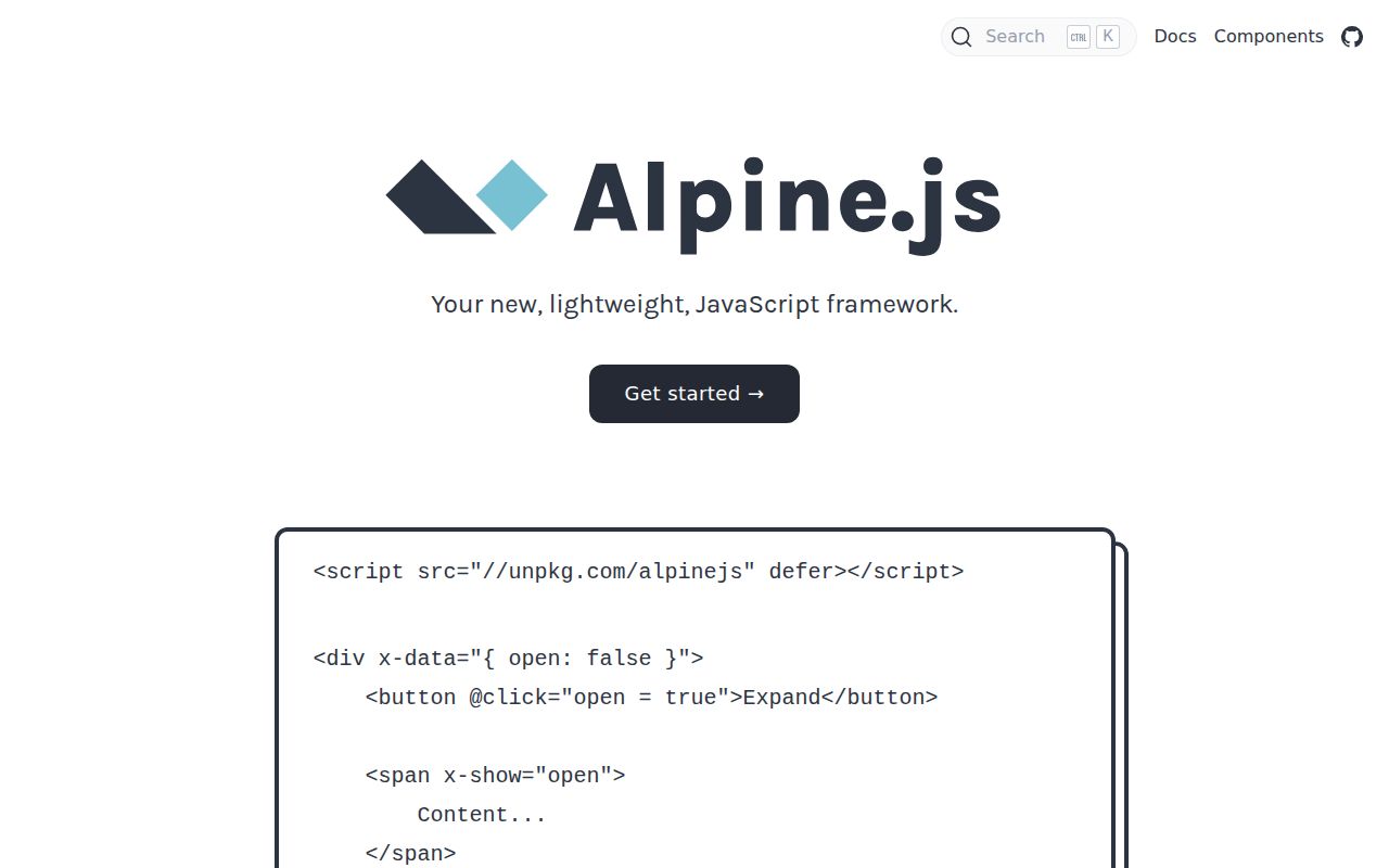 Screenshot of alpine (alpinejs.dev)